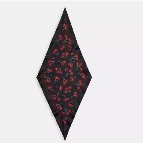 Authentic Coach Silk Diamond Black Scarf with Red Cherry Print Design NWT Cute! - Picture 4 of 4